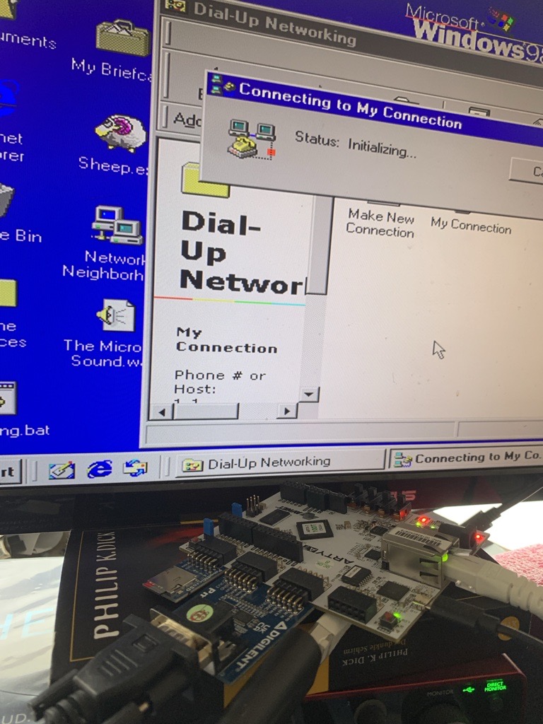 Windows 98 on the Arty dialing "My Connection"